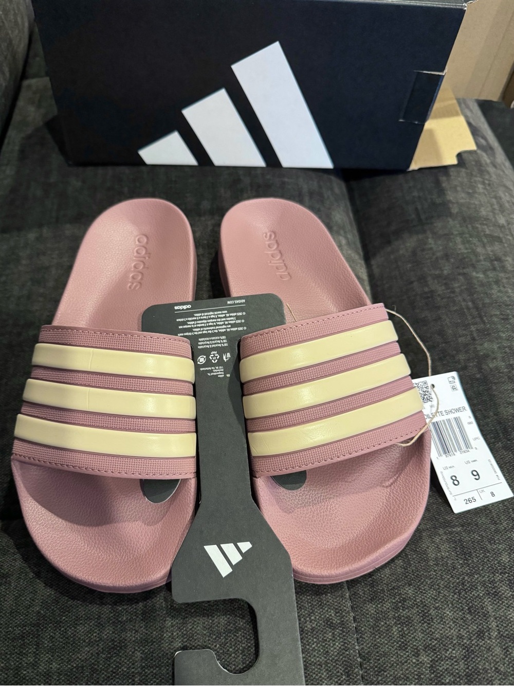 Adidas Unisex Adilette Shower Slides Mauve/Cream Size: Womens 9, Mens 8